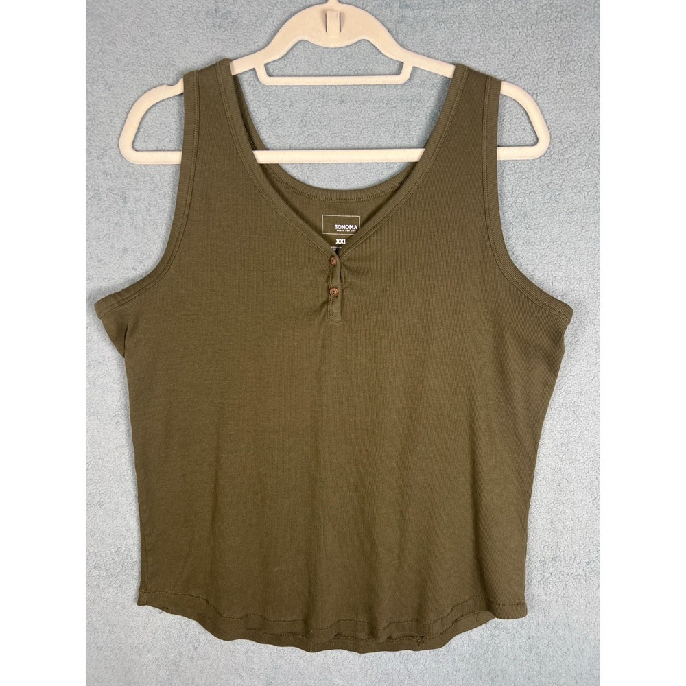 Sonoma Goods For Life Olive Green Ribbed Henley Tank Top XXL